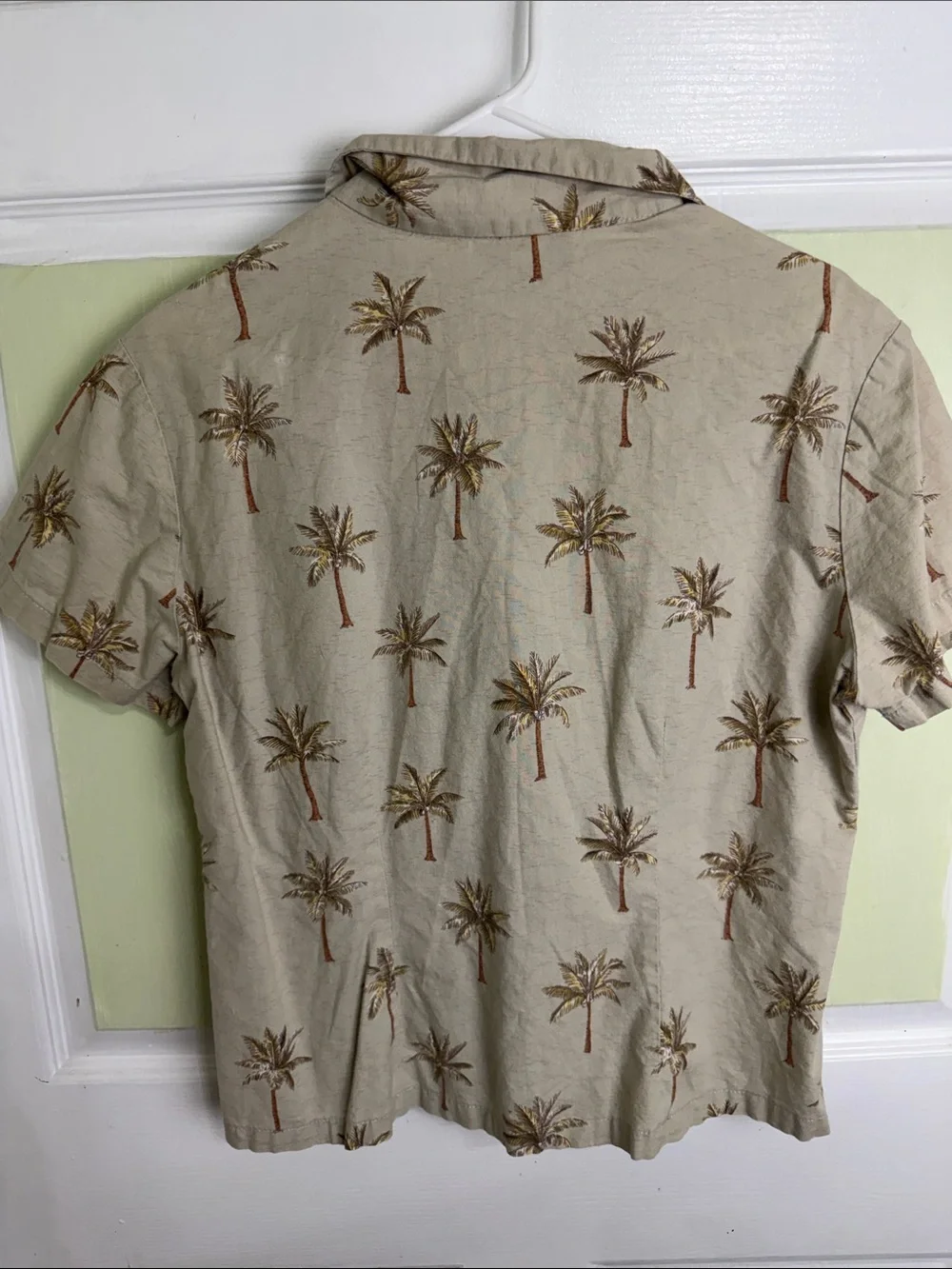 Pendleton Beige Palm-Print Short Sleeve Camp Shirt